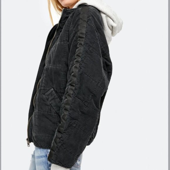 Free People Women's Dolman Quilted Denim Jacket Washed Black Size XS - Picture 2 of 5